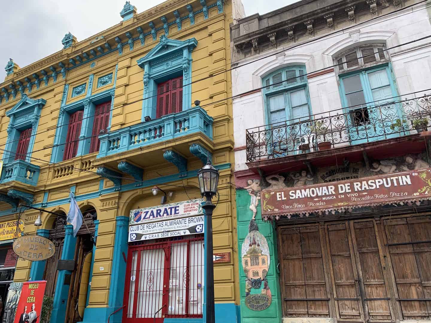 colorful yellow and blue buildings in La Boca, Buenos Aires