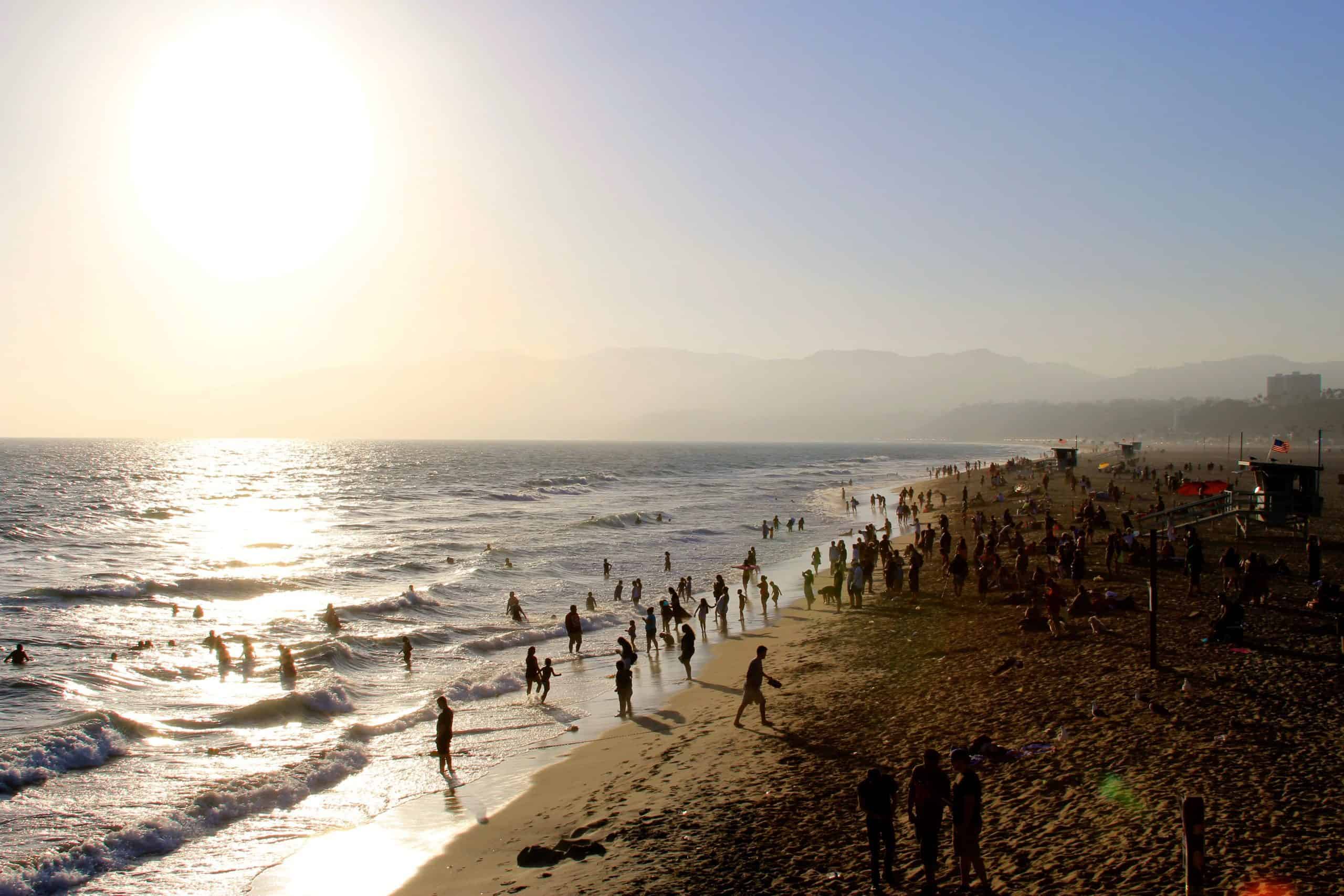 Sunset at the beach in Santa Monica, California