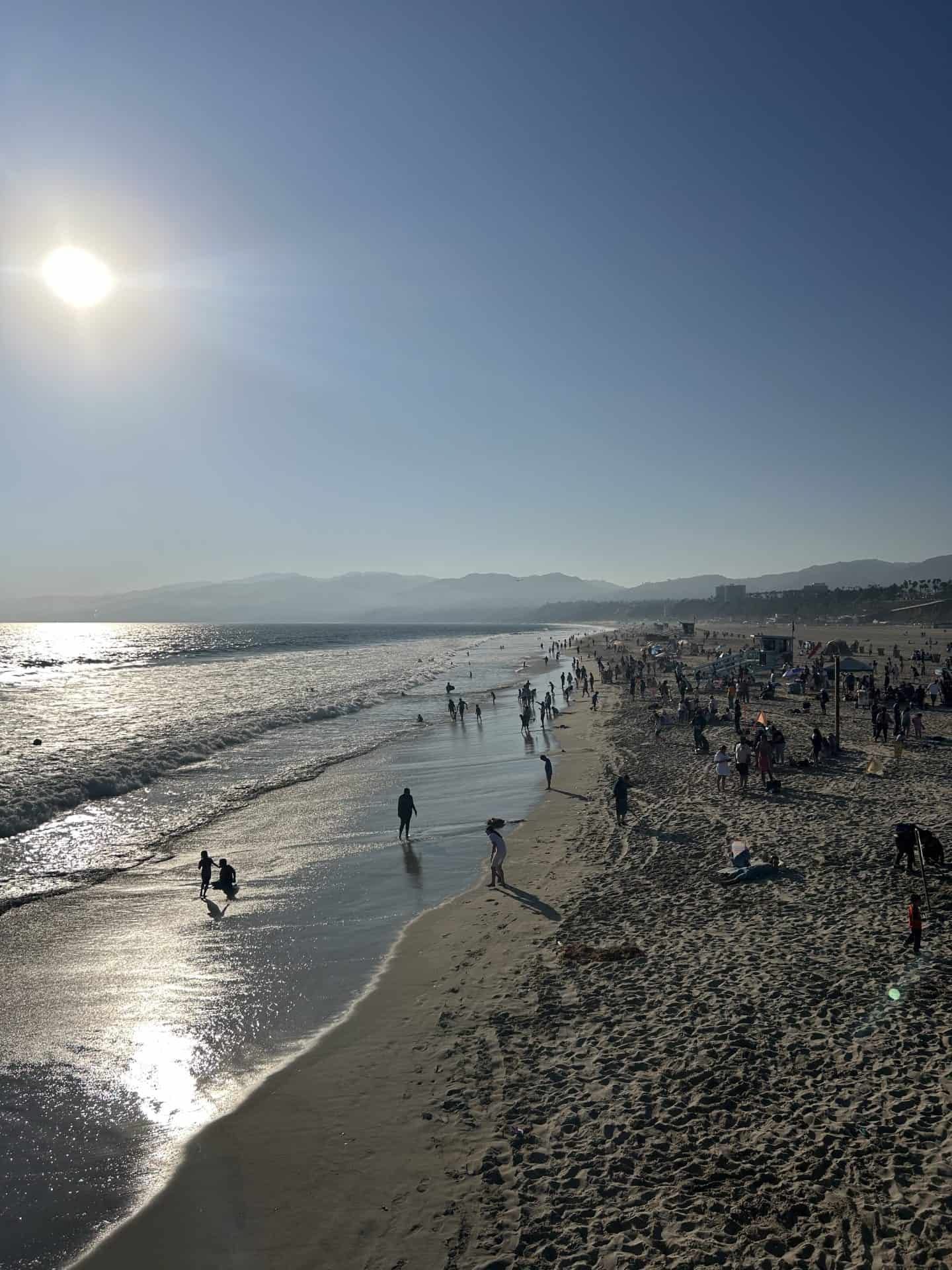 A silvery sunset at the beach in Santa Monica.